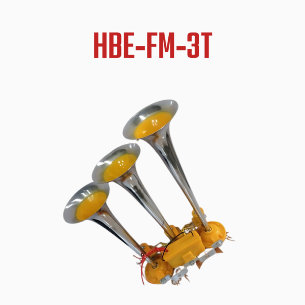 HBE-FM-3T, 3-Trumpet Yellow Horn for Trucks – Durable Tory Bory Horn, 12V/24V Compatible